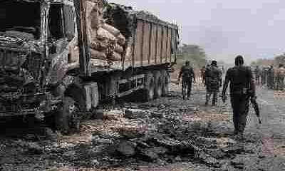 IED blast on Gusau–Funtua highway in Zamfara State damages cement trailer with security personnel at the scene