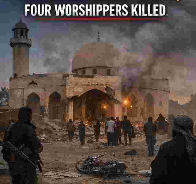 Terrorists attack mosque in Kebbi State, smoke rising from damaged building, DocuNews news graphic
