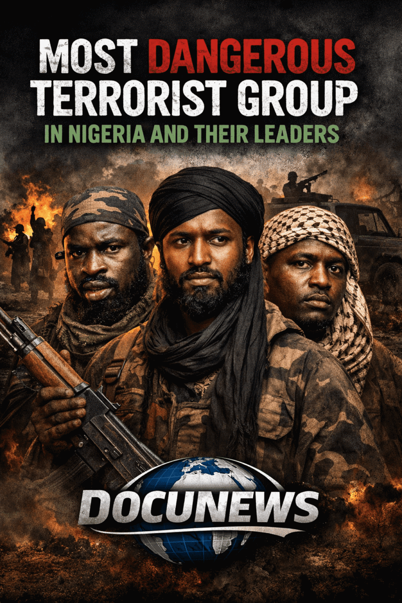 AI generated illustrations Of the Most dangerous terrorist groups in Nigeria and their leaders featured in DocuNews Central investigation, showing Boko Haram, ISWAP and bandit commanders in Northern Nigeri