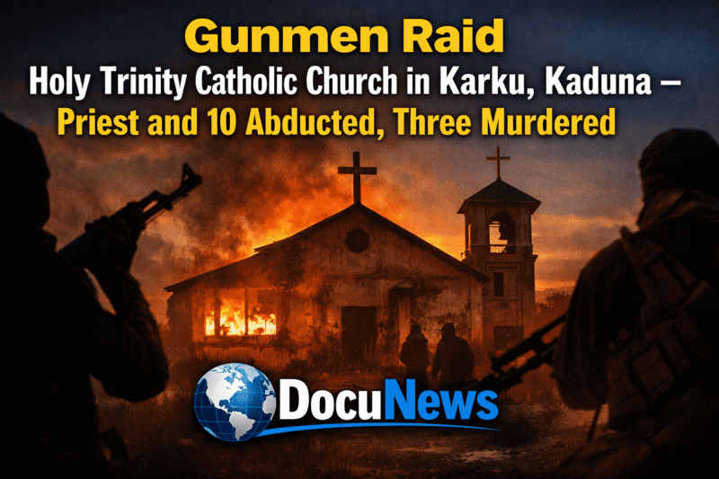 AI generated illustrations Of Gunmen raid Holy Trinity Catholic Church in Karku, Kaduna State, Nigeria – priest and 10 others abducted, three residents killed