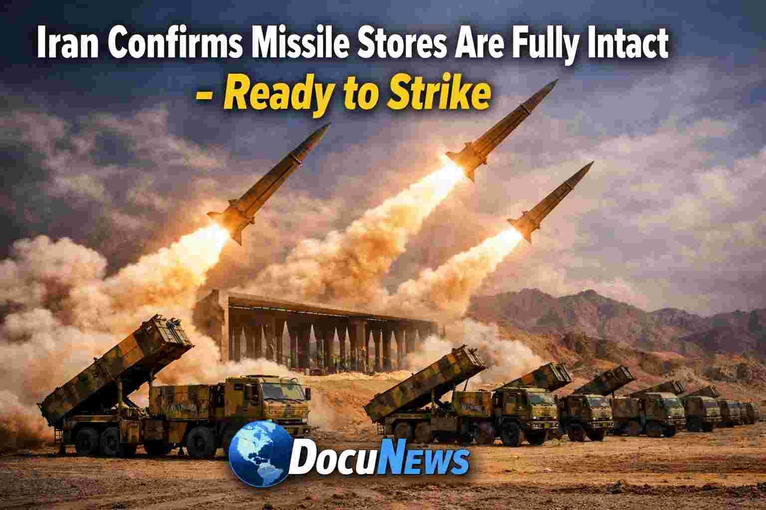 AI generated illustrations Of Iran missile launch with trucks and bunkers, confirming full missile stores and readiness
